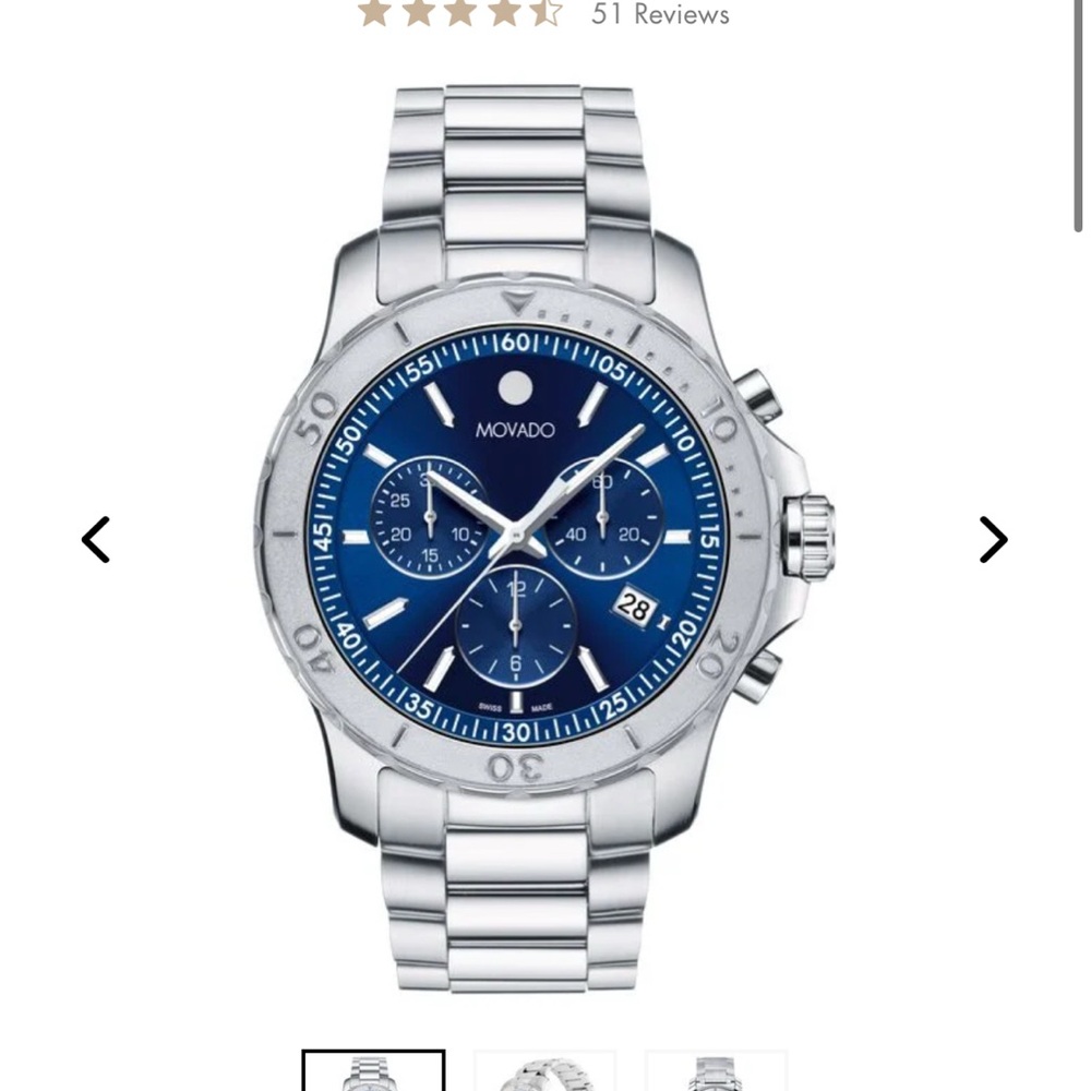Movado Silver and Blue Chronograph Watch